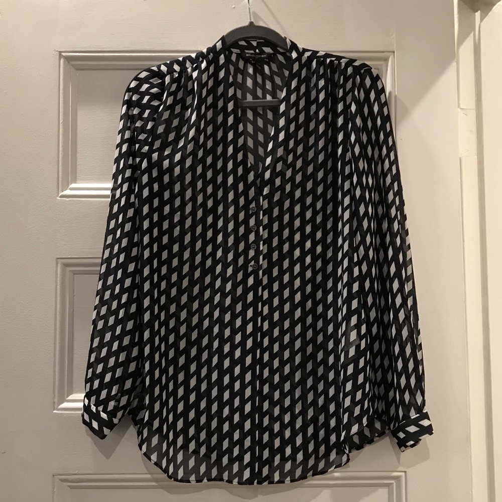 Navy and White Blouse